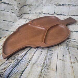 Wooden Leaf Shaped Sectional Serving Tray Candy Dish 16 Inch
